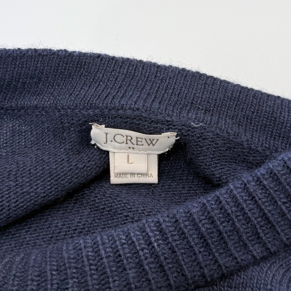 J Crew Merino Wool Blend Sweater Womens L Navy Blue Pockets Soft Preppy Work - Picture 4 of 7